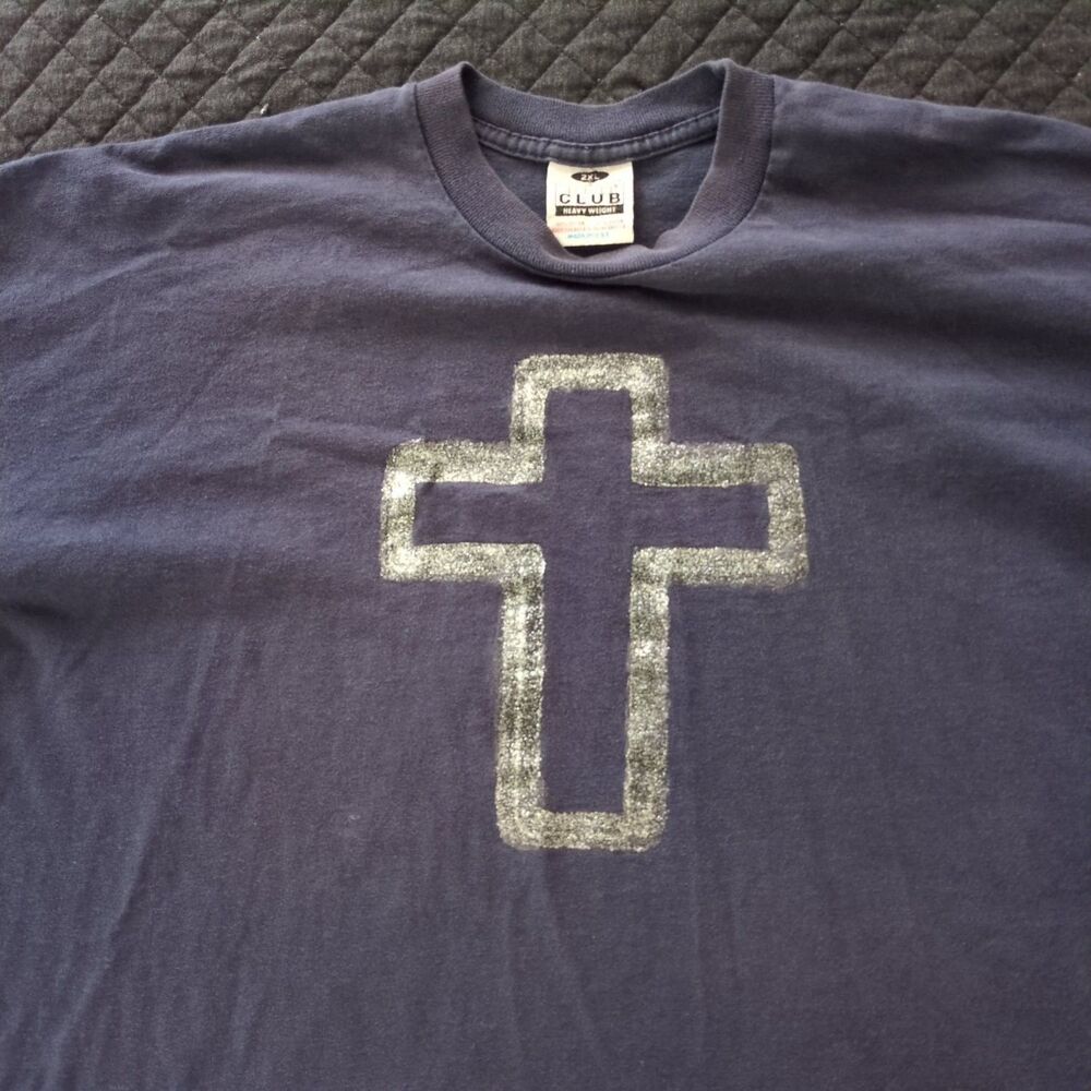 Vintage Cross T-Shirt Heavyweight Pro club Mens 2XL Blue Crew Neck Short Sleeve